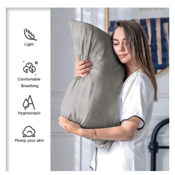 2 PK Silk Pillowcase for Hair and Skin King Size 20"X36" with Hidden Zipper Gray - Picture 3 of 5